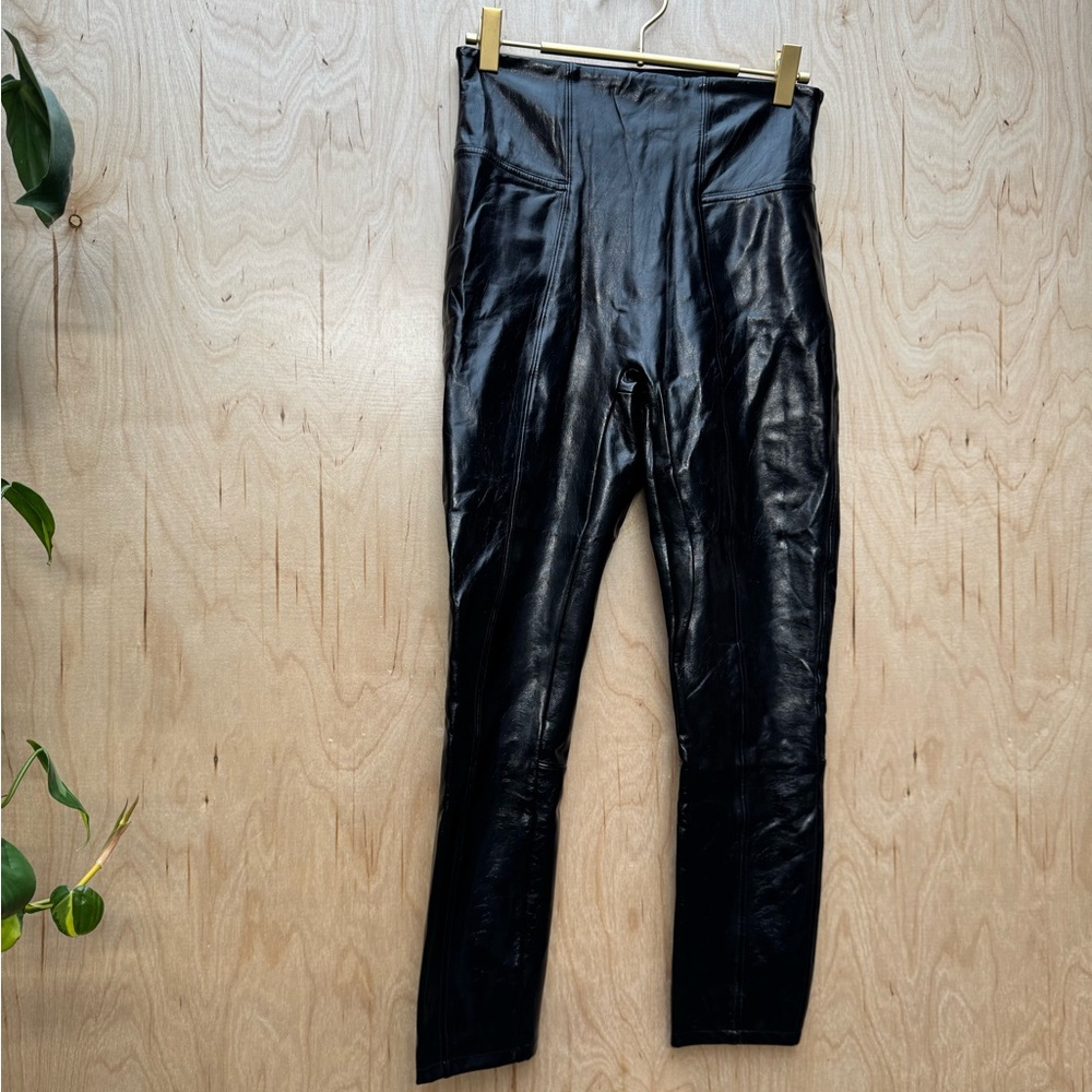 SPANX Faux Patent Leather Leggings Classic Black #20301R S - Picture 6 of 9